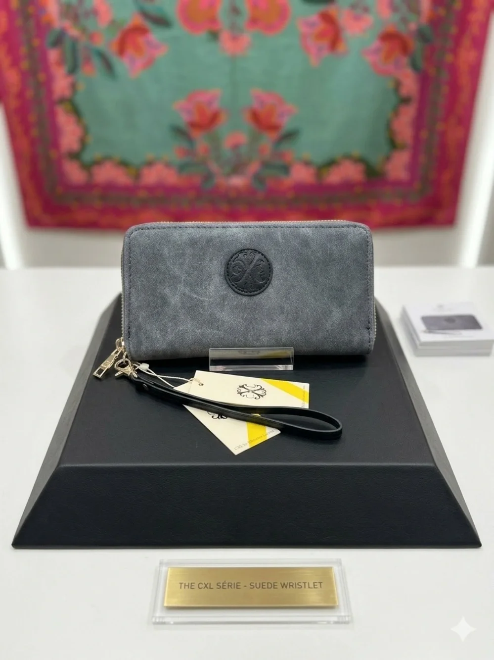 Faux Suede Wristlet Clutch - Gray